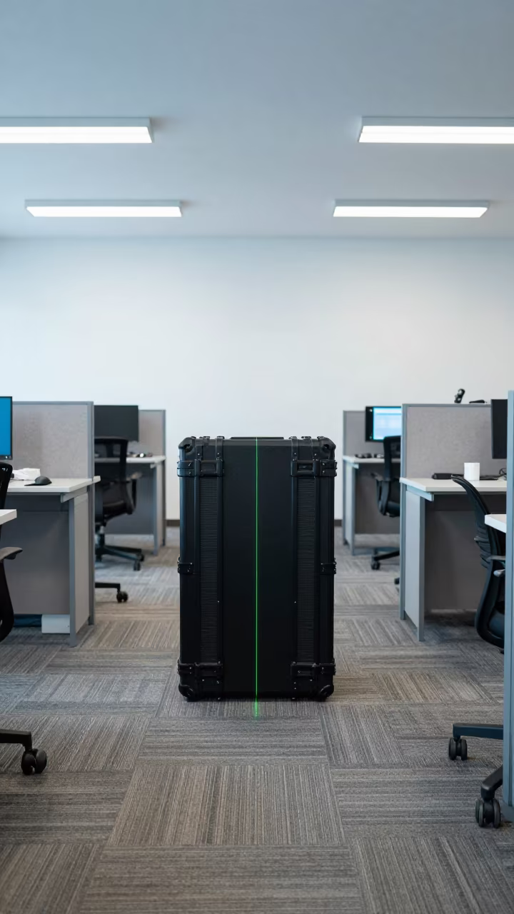 Symmetrical Laser Case in Berbera Office Atrium in inside an open-plan office bay in Berbera