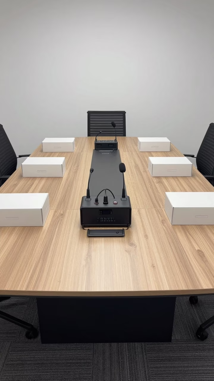 Symmetrical Mic Battery Caddy in Antalya Conference Room in inside a conference room in Antalya