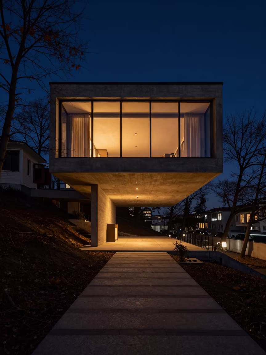 Symmetrical Modernist House Night Candlelight Besiktas in inside a skylit passageway in Besiktas, Istanbul