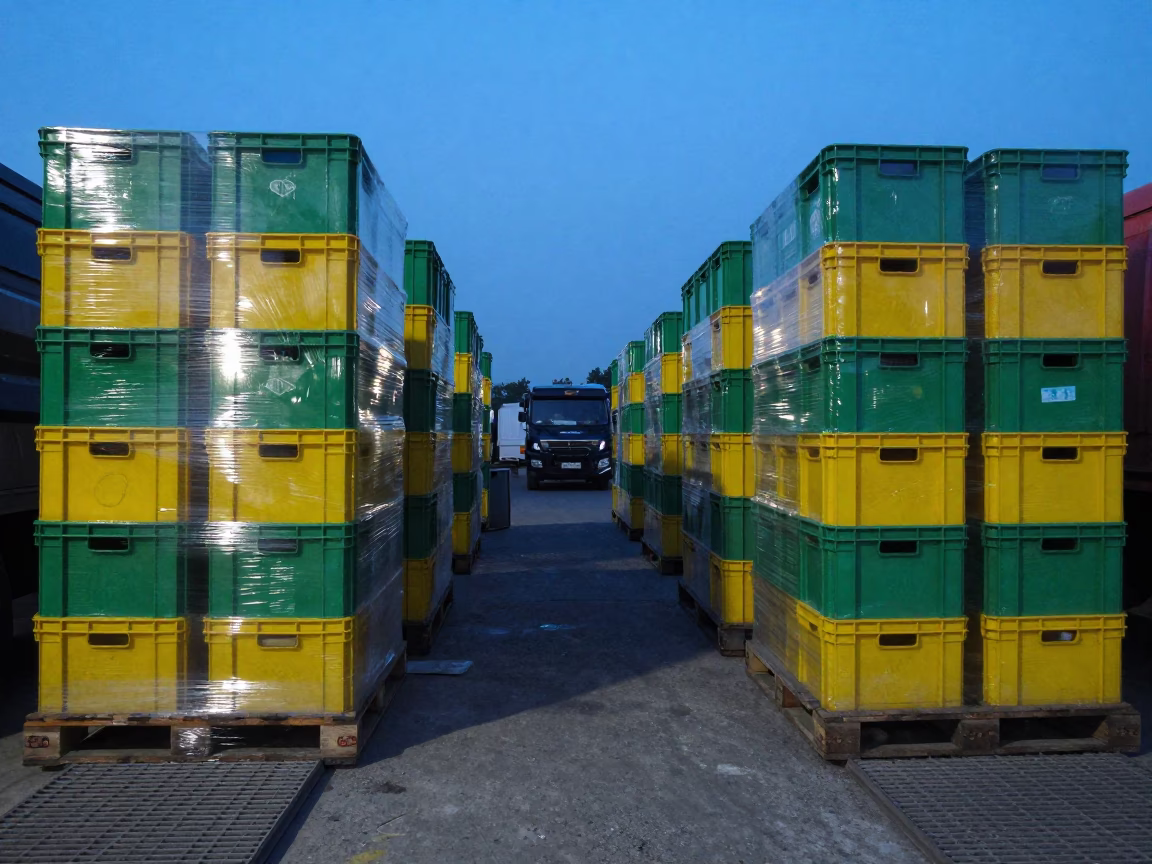 Symmetrical Mumbai Loading Dock at Blue Hour in at a delivery depot loading bay in Mumbai