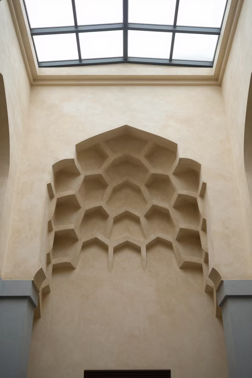 Symmetrical Muqarnas Vault in Guangzhou Arcade in inside a glass-roofed arcade in Shamian Island, Guangzhou