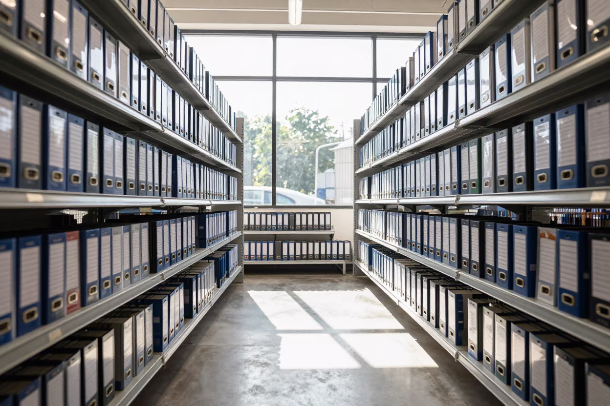 Symmetrical Planogram Binder Stand in Bright Stockroom in inside a stockroom behind the sales floor near Marsa Matruh