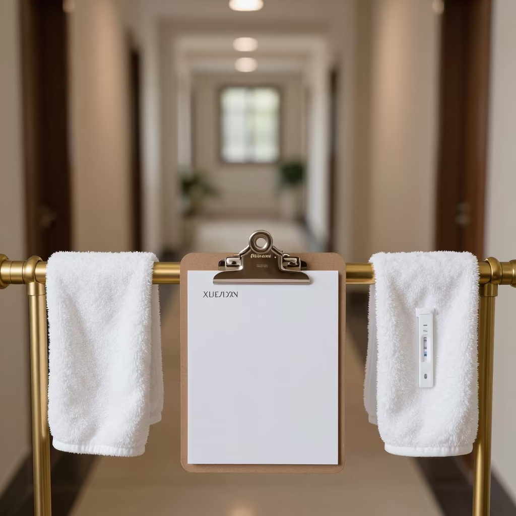 Symmetrical Pool Chemistry Log in Xian Corridor in in a quiet guest corridor in Xian