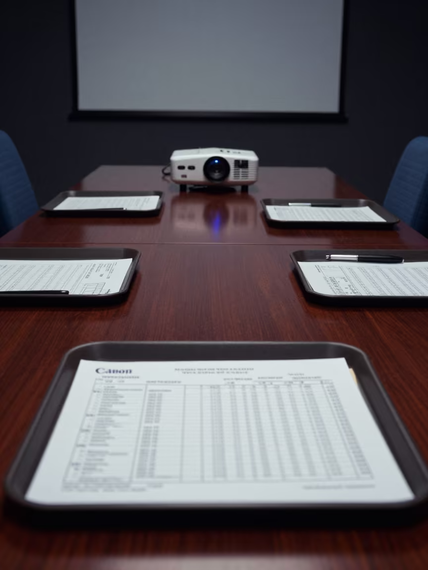 Symmetrical Receipt Tray in Predawn Office in inside a conference room near Morelia