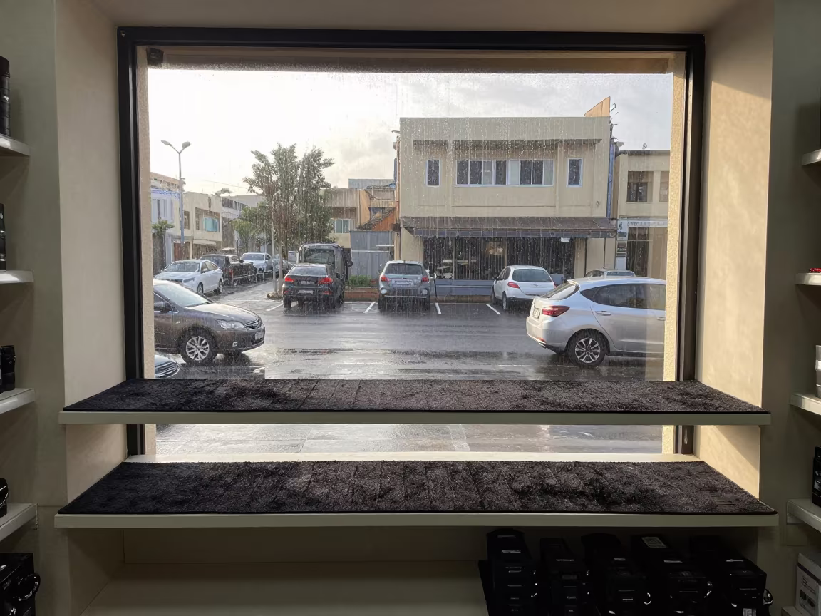 Symmetrical Retail Counter Mat in Kuwait City Aisle in inside a bright retail aisle in Kuwait City