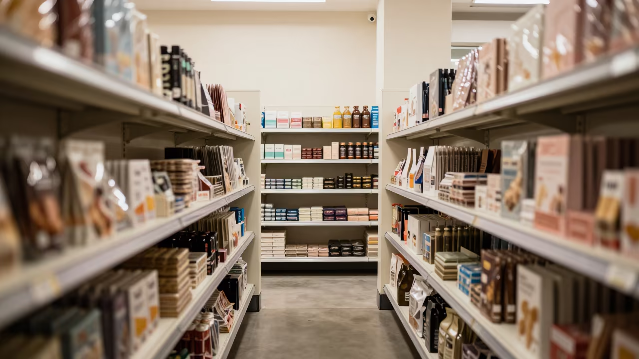 Symmetrical Retail Impulse Shelf in Vientiane Corridor in inside a fitting room corridor near Vientiane