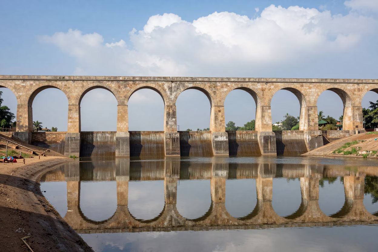 Symmetrical Roman Aqueduct Over Dam Spillway in along a dam spillway in Jalgaon