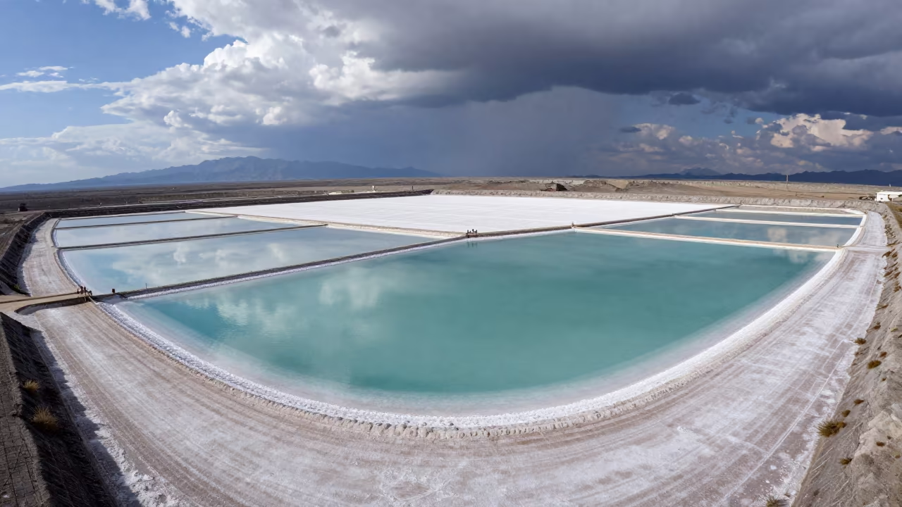 Symmetrical Salt Mine Pools Petropavl Late Afternoon in across an active works site near Petropavl