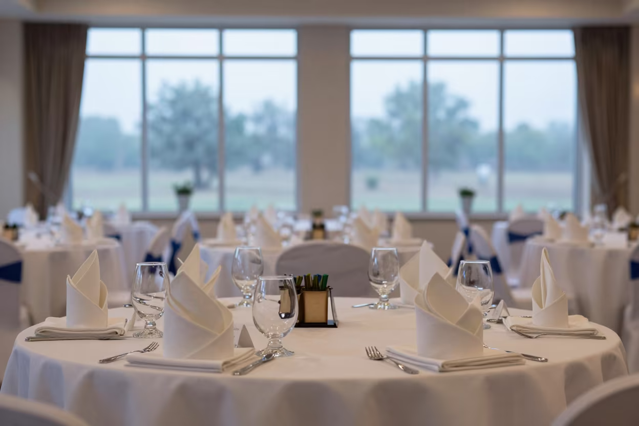 Symmetrical Spa Banquet Tables Early Morning in inside a spa reception in Chiniot