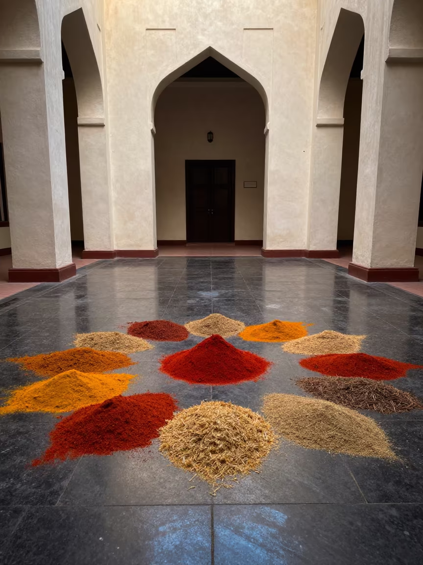 Symmetrical Spice Powders in Makassar Atrium in inside a vaulted atrium near Makassar