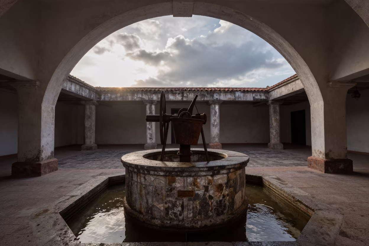 Symmetrical Stone Well in Chiclayo Atrium in inside a vaulted atrium in Chiclayo