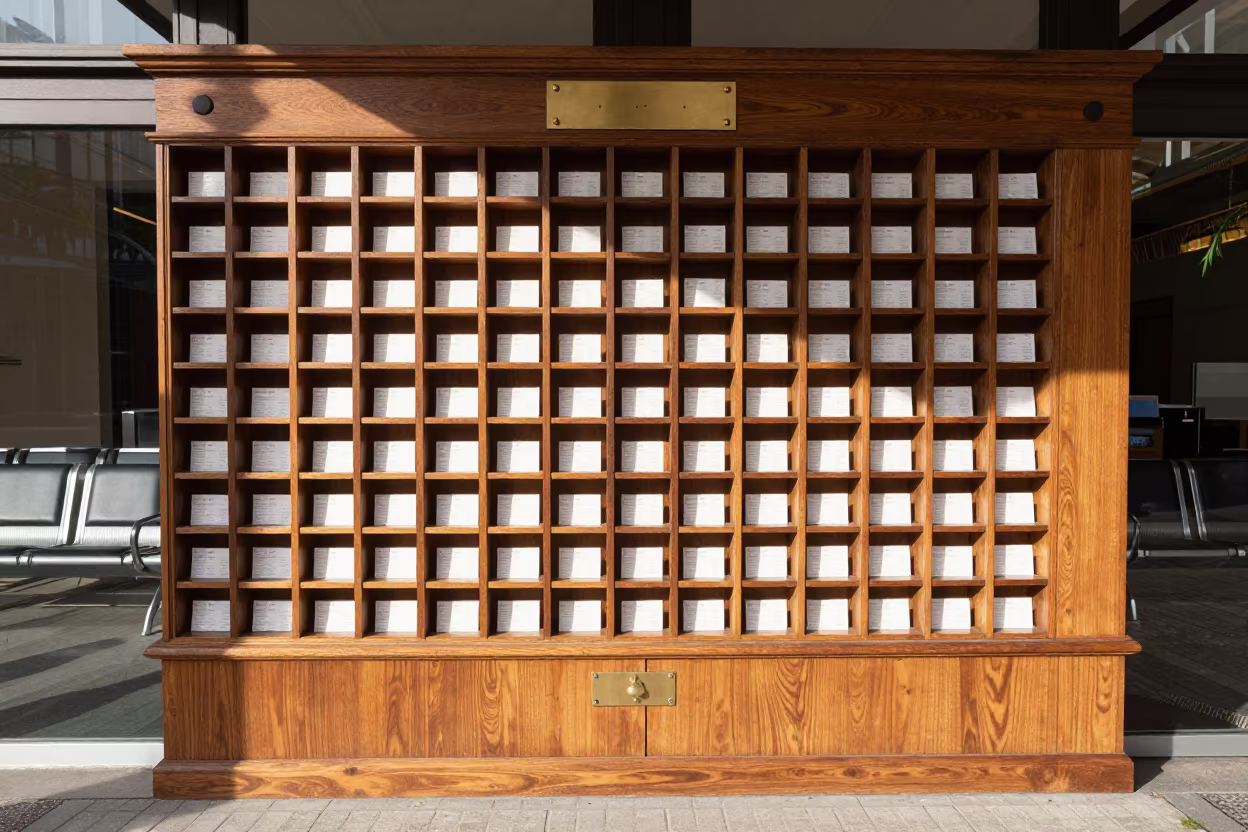 Symmetrical Valet Ticket Cubby Hotel Entrance Frankfurt in at a curbside valet stand outside a hotel entrance near Frankfurt