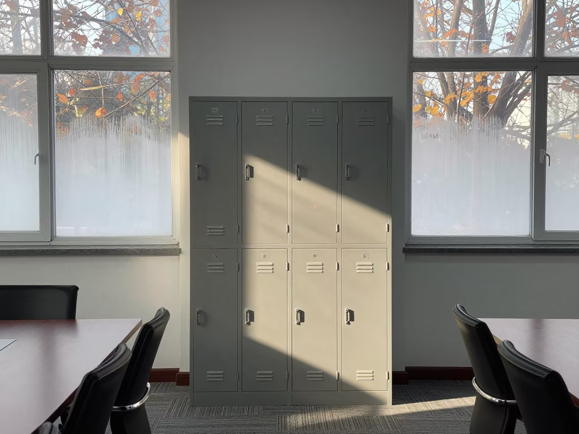 Symmetrical Vest Locker in Pyongyang Atrium in inside a conference room near Pyongyang