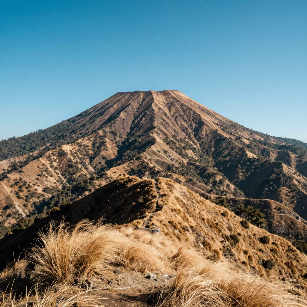 Symmetrical Volcanic Cone Nepal Ridge Autumn in from a ridge above layered foothills in Nepal