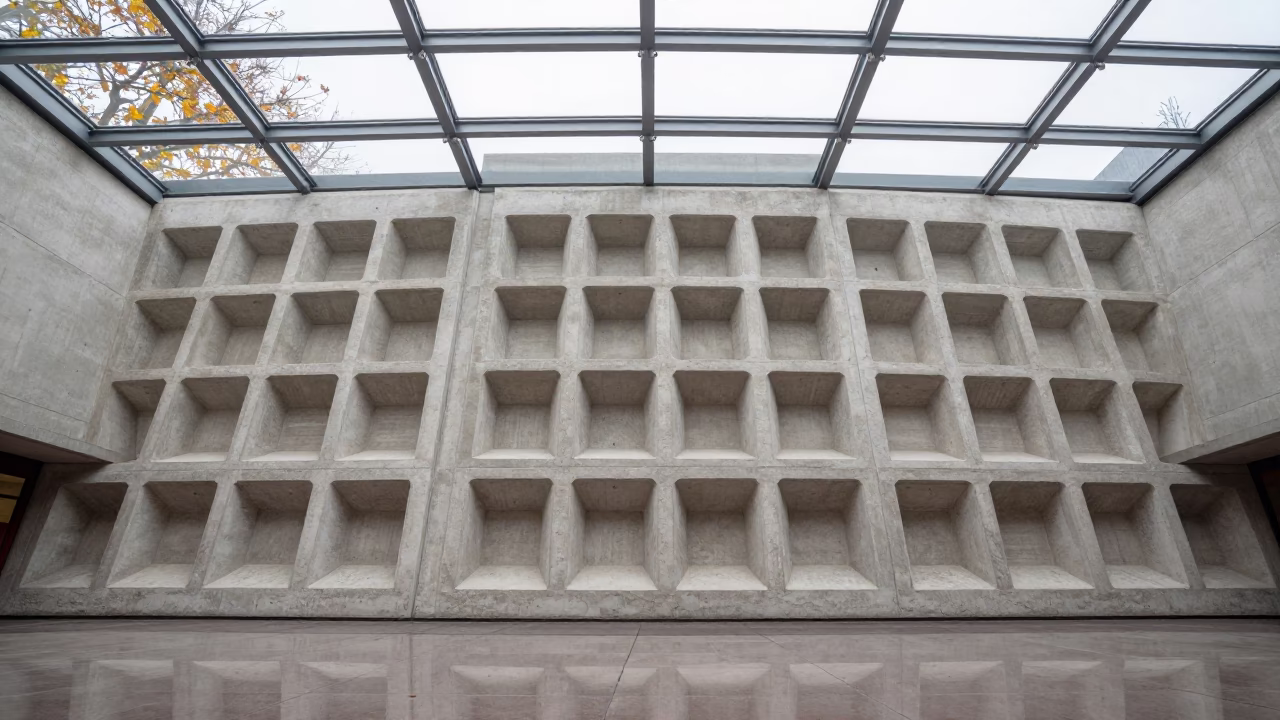 Symmetrical Waffle Ceiling in Swansea Arcade in inside a glass-roofed arcade in Swansea