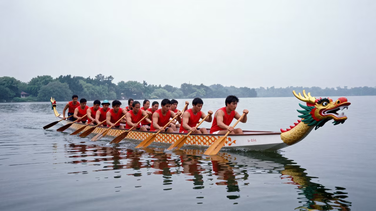 Synchronized Dragon Boat Crew in Georgia Afternoon in in Georgia