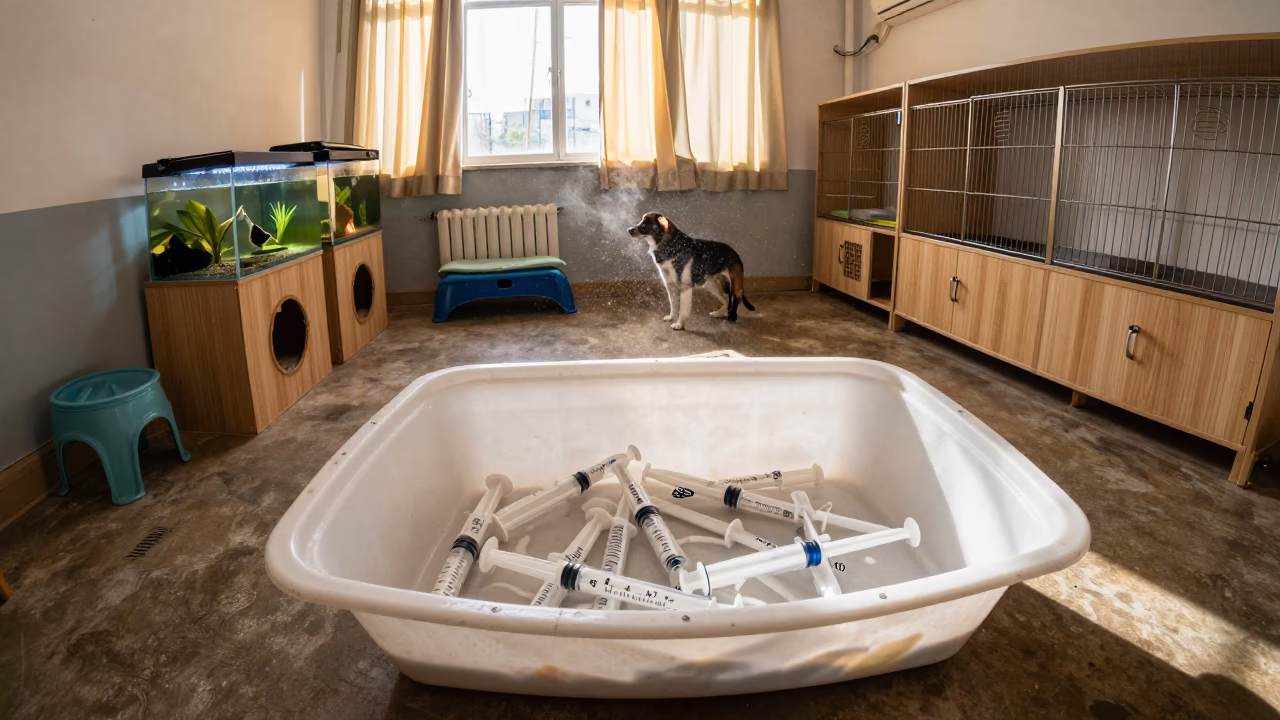 Syringe Bin in Kunming Adoption Room in inside an adoption room in Kunming