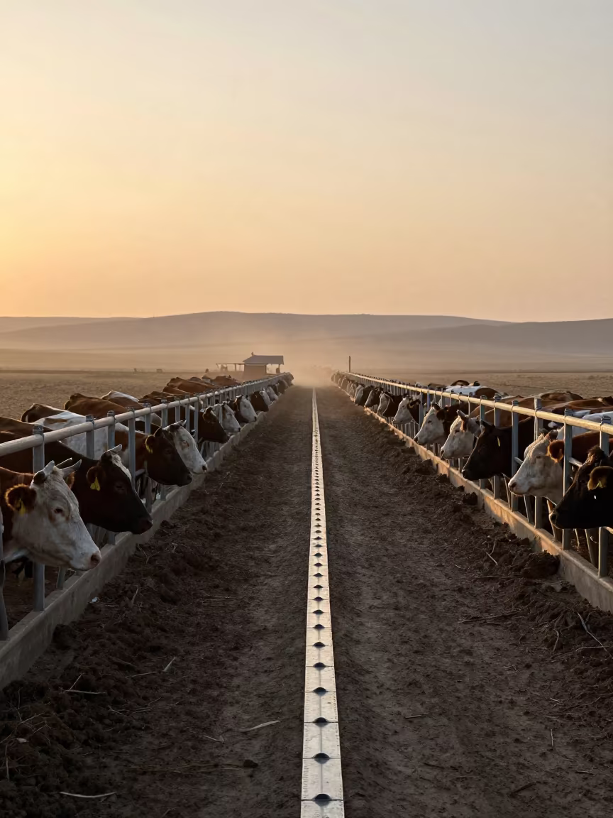 Syringe Magnet Strip on Mongolian Feedlot Lane at Sunset in along a feedlot lane in Mongolia