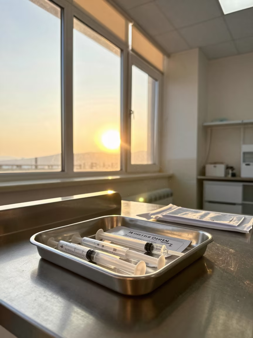 Syringe Tray in Golden Clinic Light in inside a clinic exam room in Zonguldak