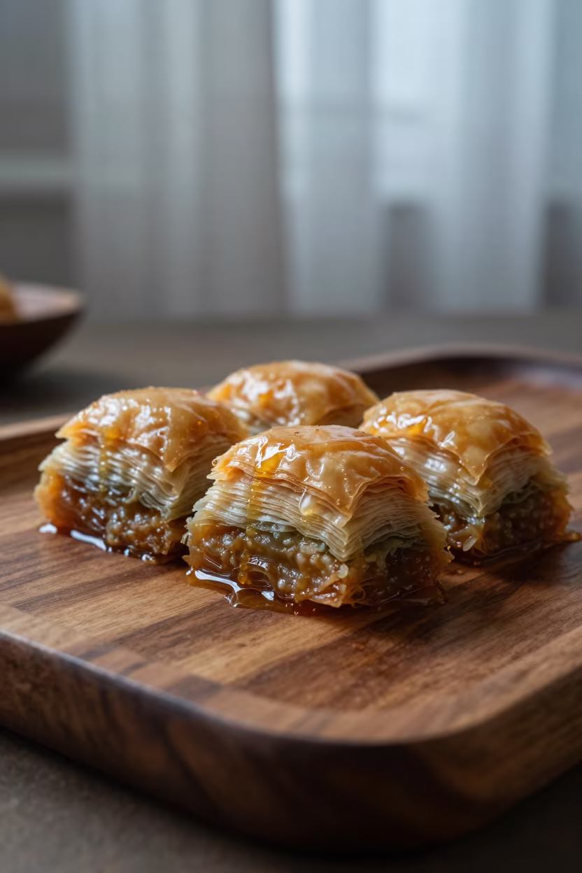 Syrup Glistening Baklava on Malanje Tea Tray in on a tea house tray in Malanje