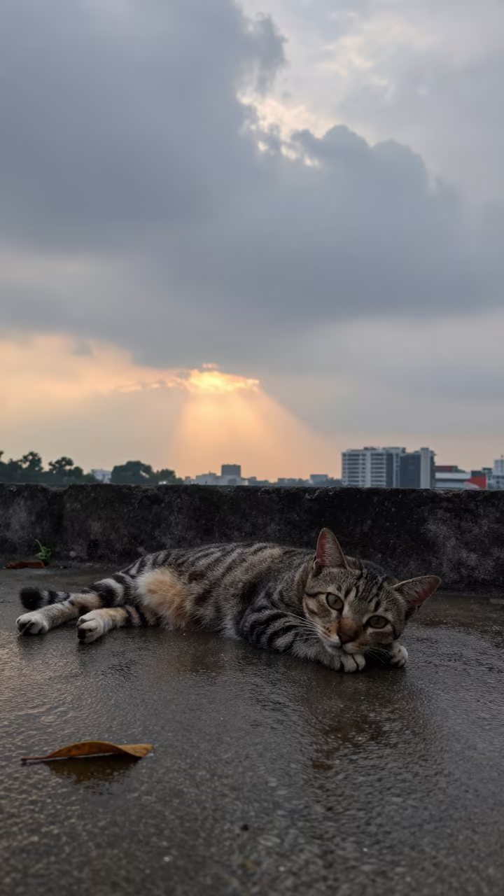 Tabby Cat Resting in Pre-Dawn Sunbeam in near Quezon City