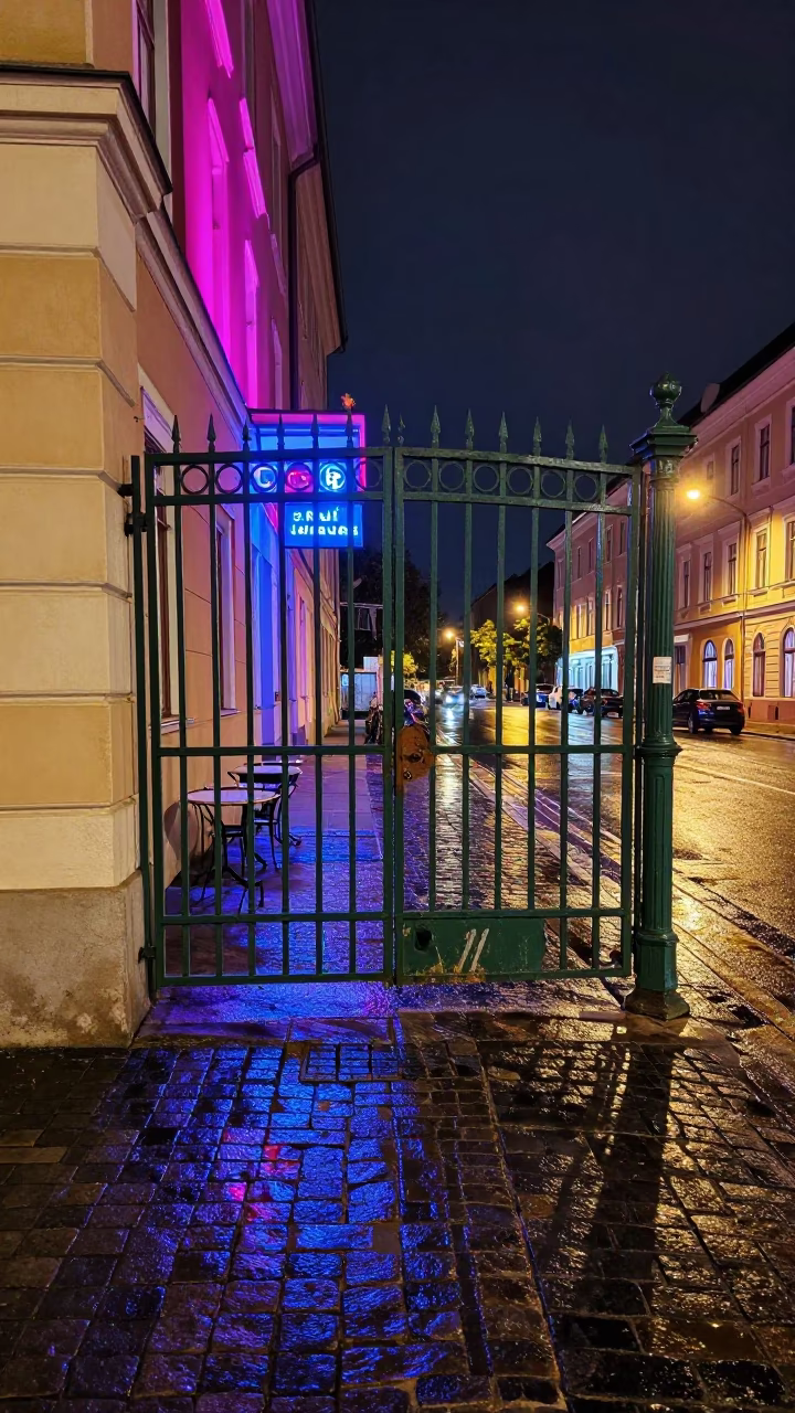 Table after dark in Budapest in in Budapest, Hungary