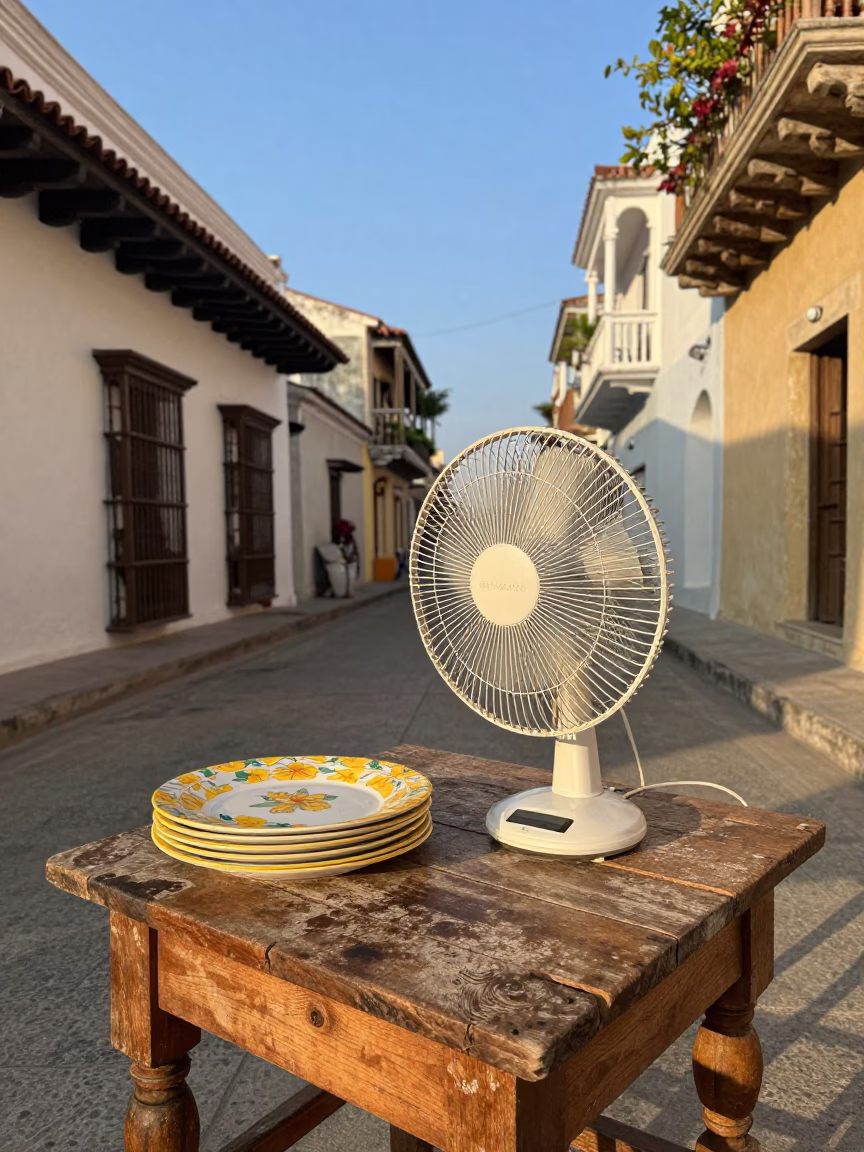 Table Fans in Cartagena at Clear Late-afternoon Light in in Cartagena, Colombia