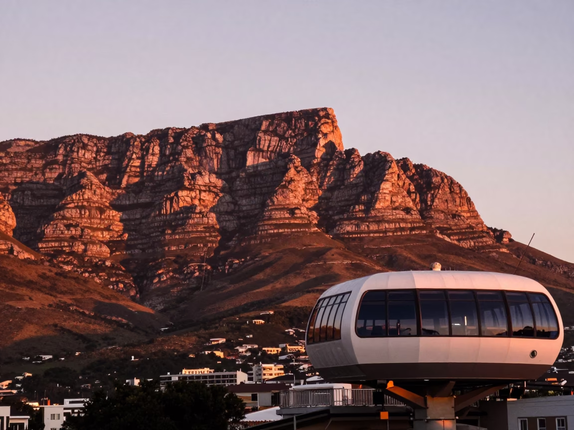 Table Mountain And Cable Car Station in Cape Town in in Cape Town, South Africa