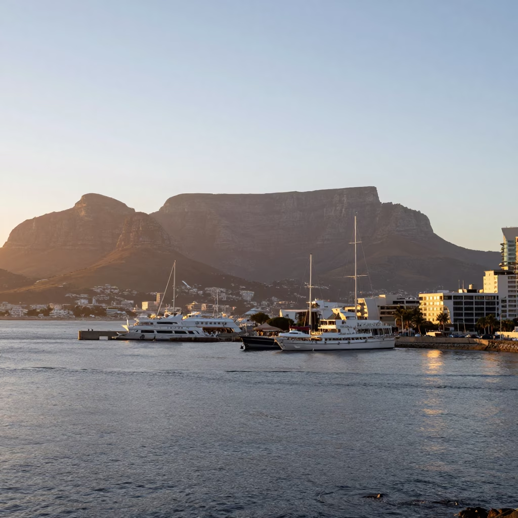 Table Mountain at As First Light Reaches The Scene in Cape Town in in Cape Town, South Africa