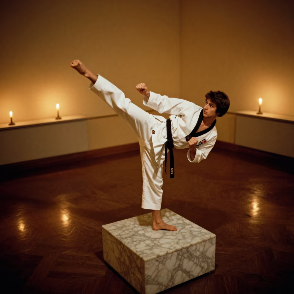 Taekwondo Athlete on Museum Plinth in on a museum plinth in St Petersburg