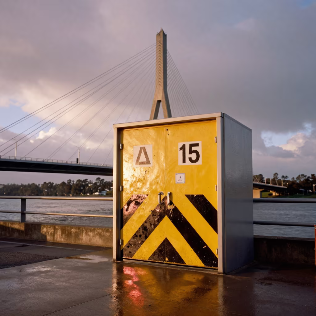 Tagged Service Tunnel Door Under Bridge in under a cable-stayed bridge span in New South Wales