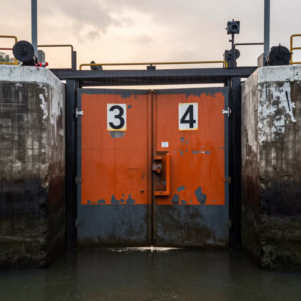 Tagged Tunnel Door at Ajmer Canal Lock in at a canal lock chamber in Ajmer