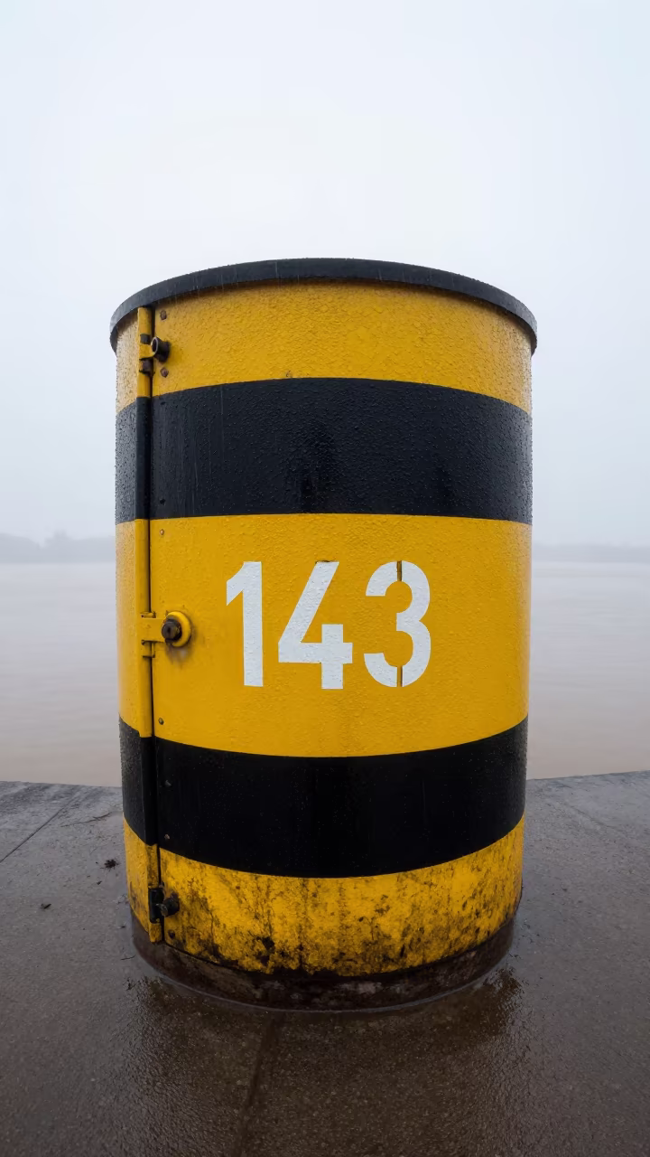 Tagged Tunnel Door on Aragon Levee at Dawn in along a levee path above floodwater in Aragon