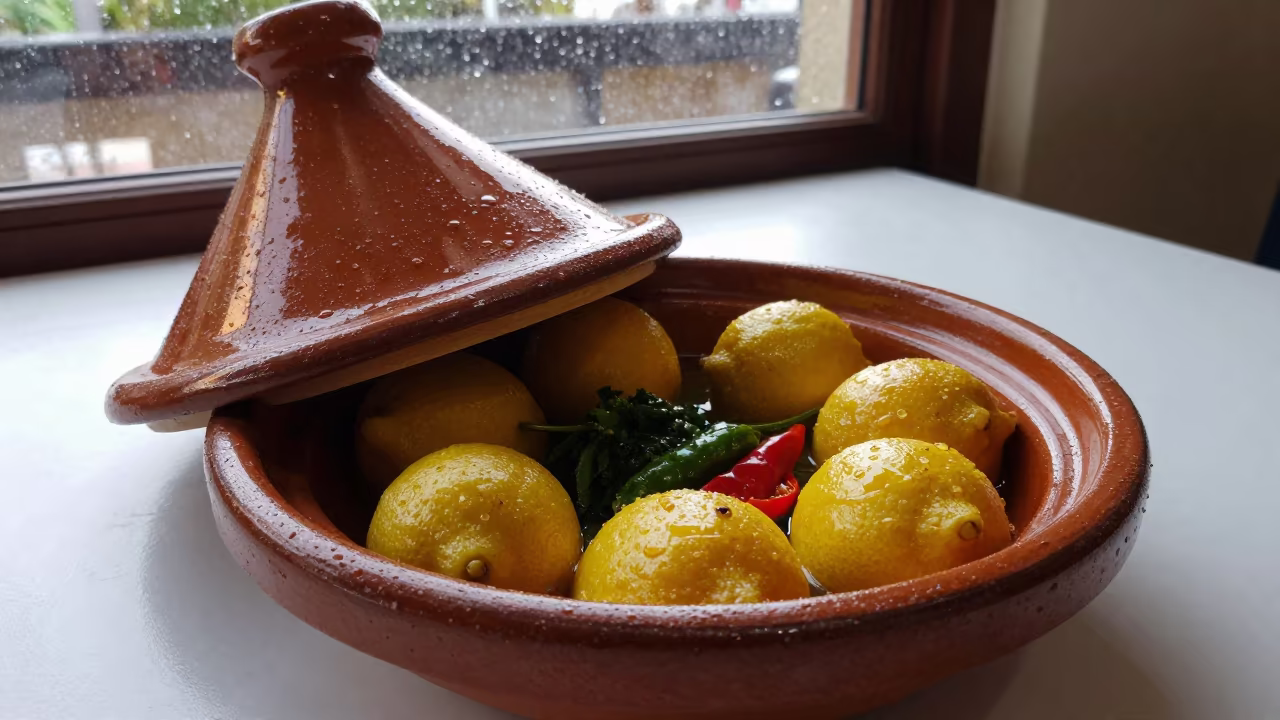 Tagine and Preserved Lemons in Gonaives Diner in at a roadside diner table in Gonaïves