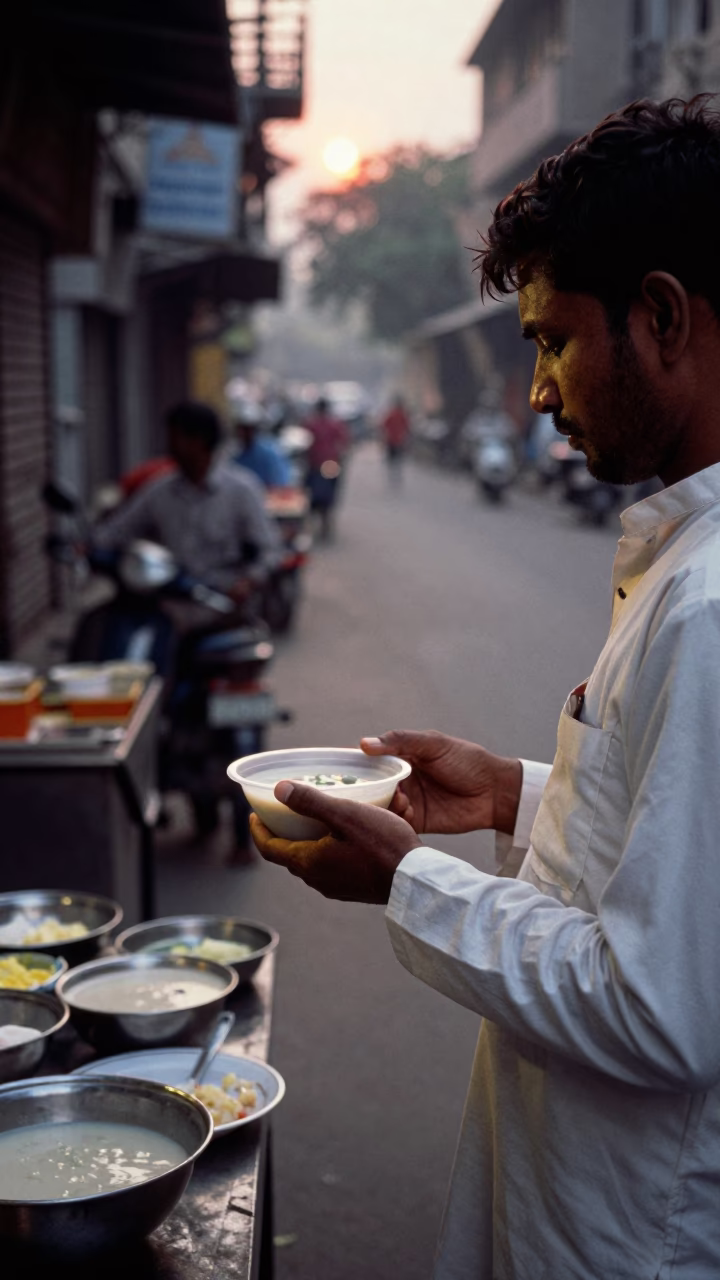 Taho Breakfast in Delhi at First Light Of Dawn in in Delhi, India