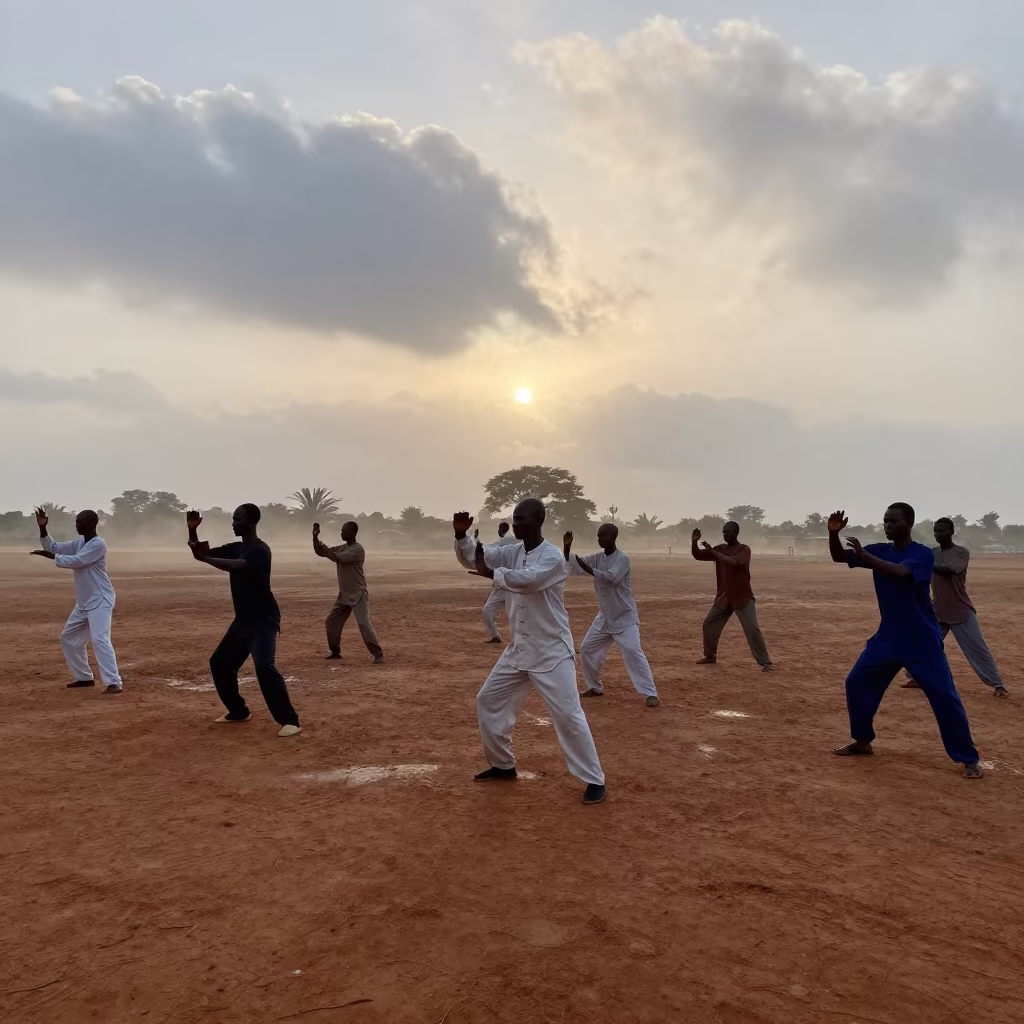 Tai Chi Group in Ndjamena Morning Mist in in Ndjamena
