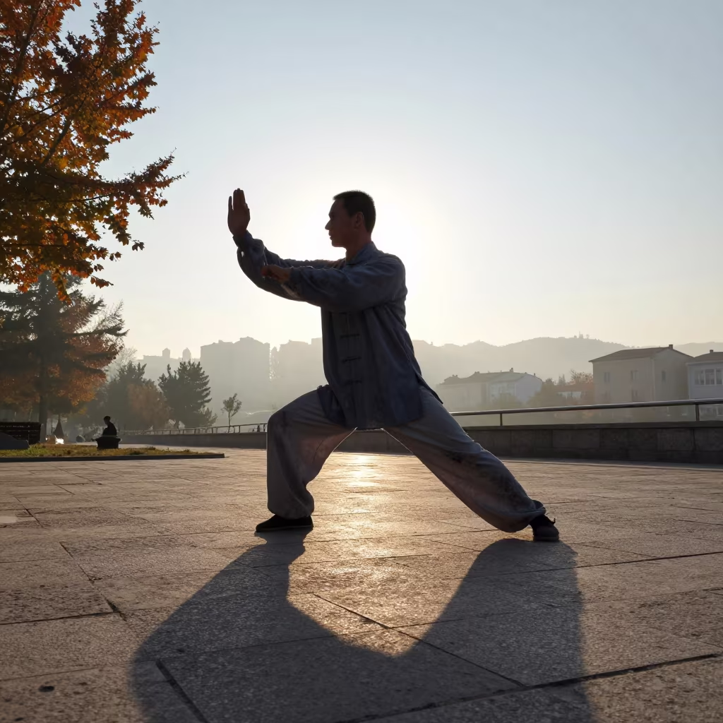 Tai Chi Practitioner Dawn Adana Autumn Fog in in Adana
