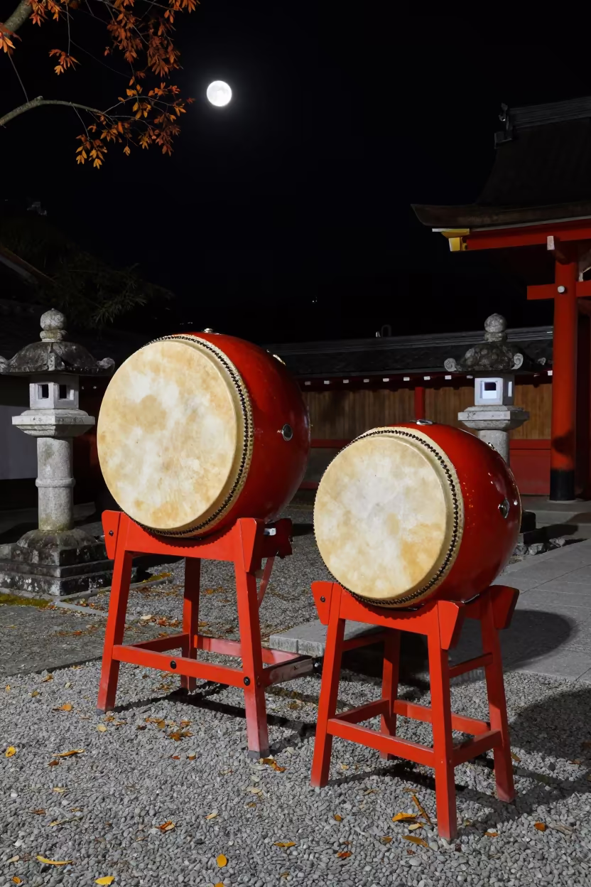 Taiko Drum Skin Tightening on Lunar Shrine in in a shrine courtyard in Osaka