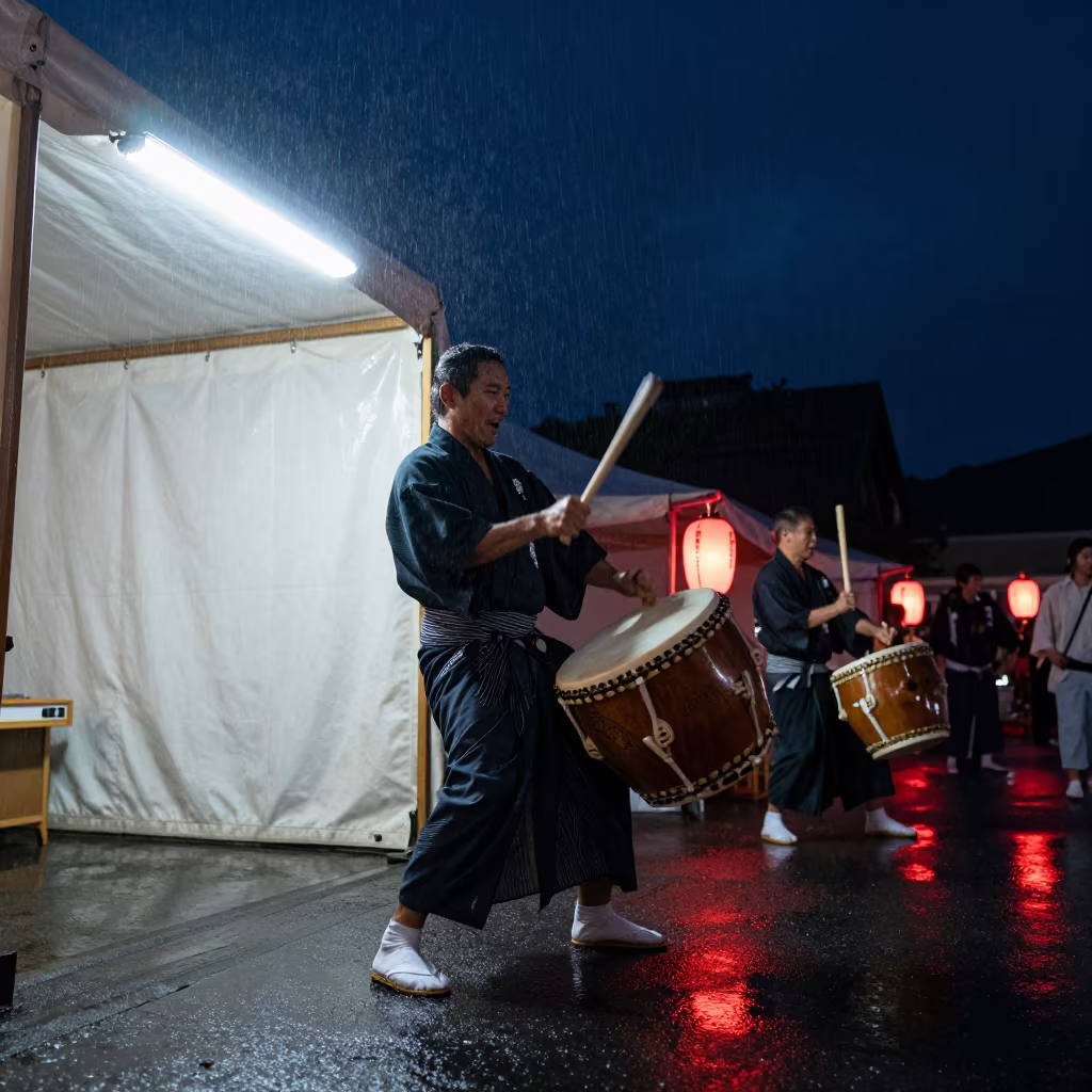 Taiko Drummer Lantern Light Festival Kanazawa in at a public square during a festival in Kanazawa