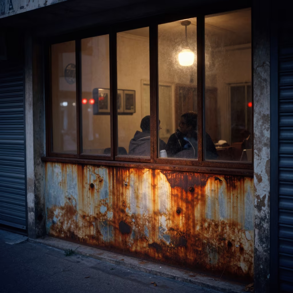Tail Light Reflections Rust Bloom Dim Skylight in inside a skylit passageway near Bnei Brak