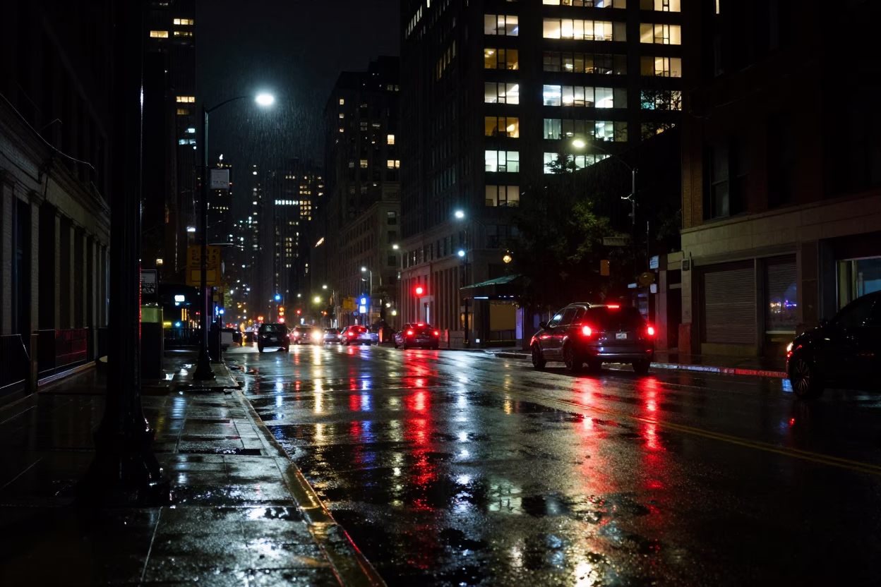Tail Lights in Chicago at The Deepest Night Sky Light in in Chicago, Illinois, United States