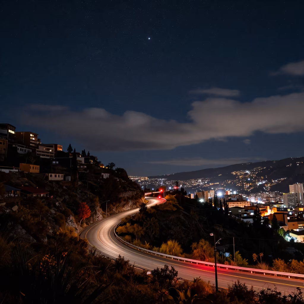 Taillights on Ridge Under Starry Sky in beneath a dark-sky overlook near La Paz