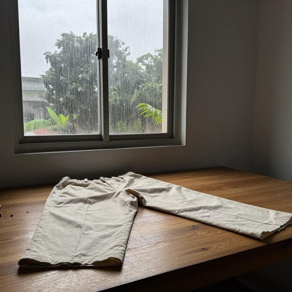 Tailor Basting Trousers in Malabo Atelier in inside a couture atelier in Malabo