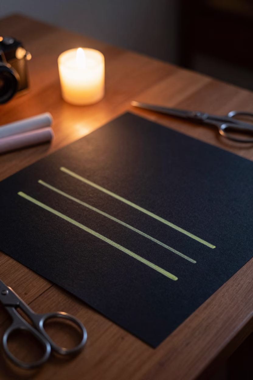 Tailor Chalk Lines on Dark Wool in Kota in at a tailoring table strewn with chalk and shears in Kota