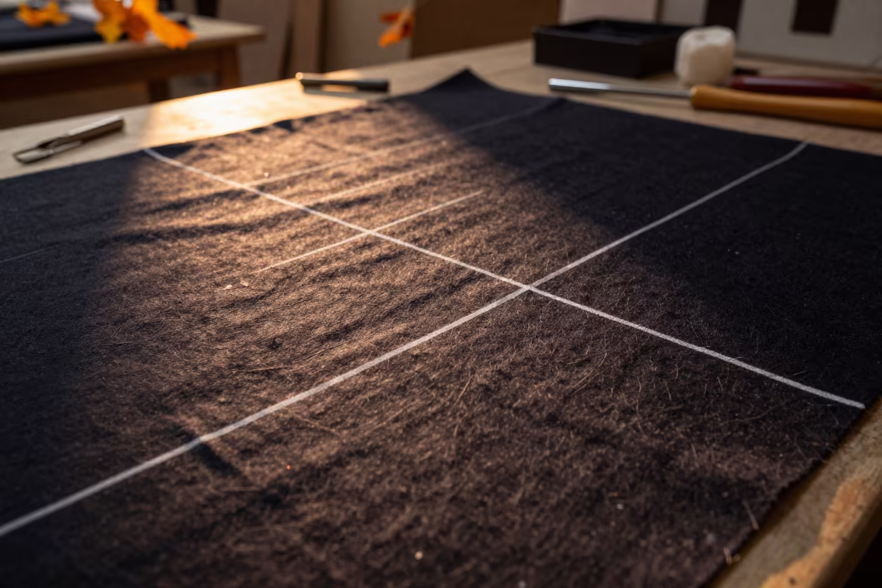 Tailor Chalk Lines on Dark Wool in Sulaymaniyah in inside a couture atelier in Sulaymaniyah