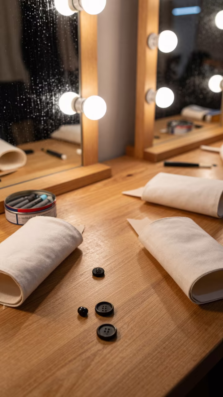 Tailor Chalk Tin Horn Buttons Night Mirror Nanning in beside a mirror lined with makeup bulbs near Nanning