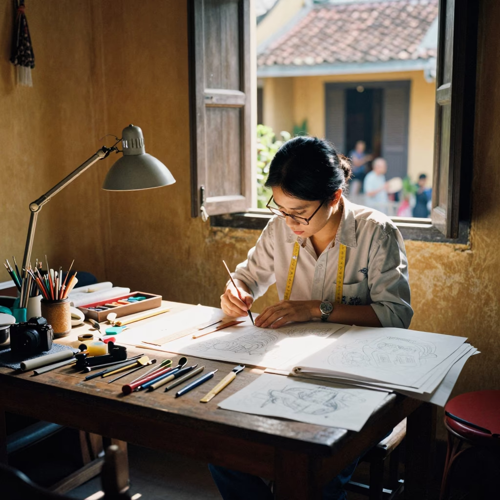 Tailor's Workspace in Hoi An in in Hoi An, Vietnam
