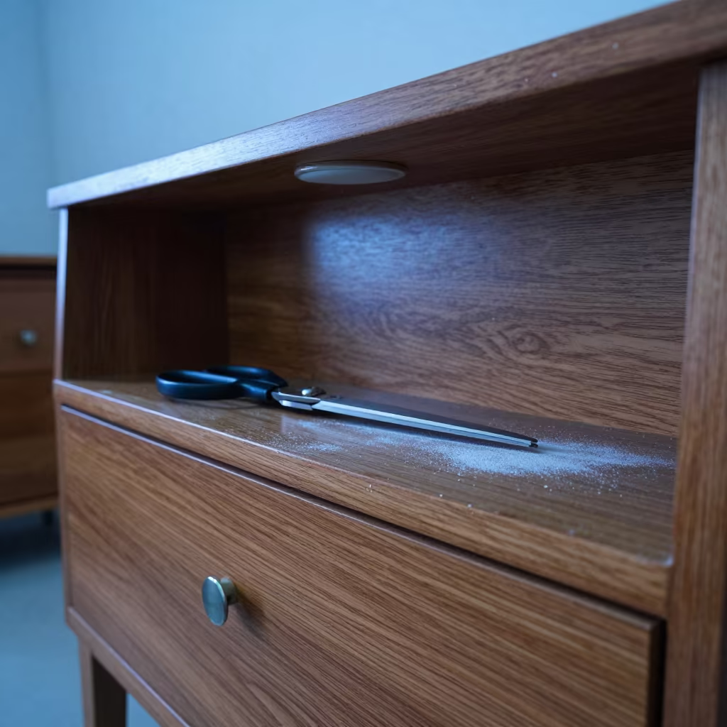 Tailor Shears on Oak Cabinet in Bamako Atelier in inside a couture atelier in Bamako