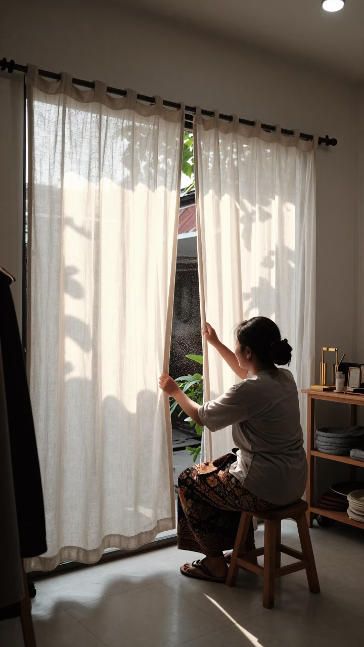 Tailor Shop in Denpasar at As First Light Reaches The Scene in in Denpasar, Indonesia