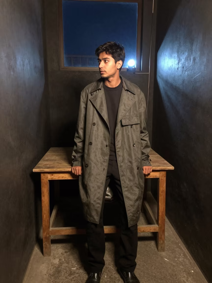 Tailor Table Outerwear Backstage Bikaner Night in in a backstage changing corridor near Bikaner